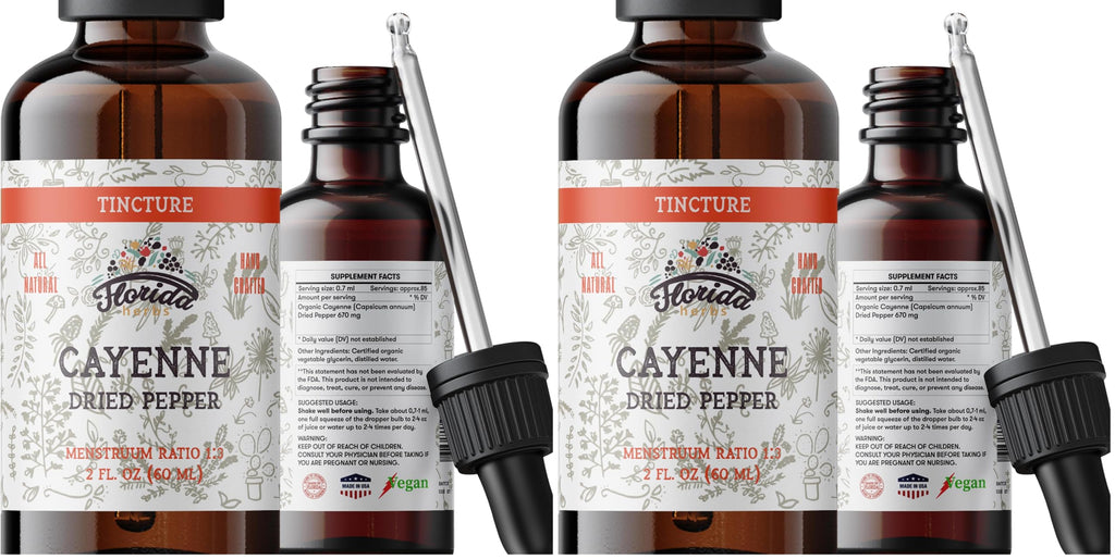 FLORIDA HERBS Cayenne Tincture Extract - Organic Cayenne Pepper (Capsicum annuum) - Vegetable Glycerin - Non-GMO - 2 oz (Pack of 2)