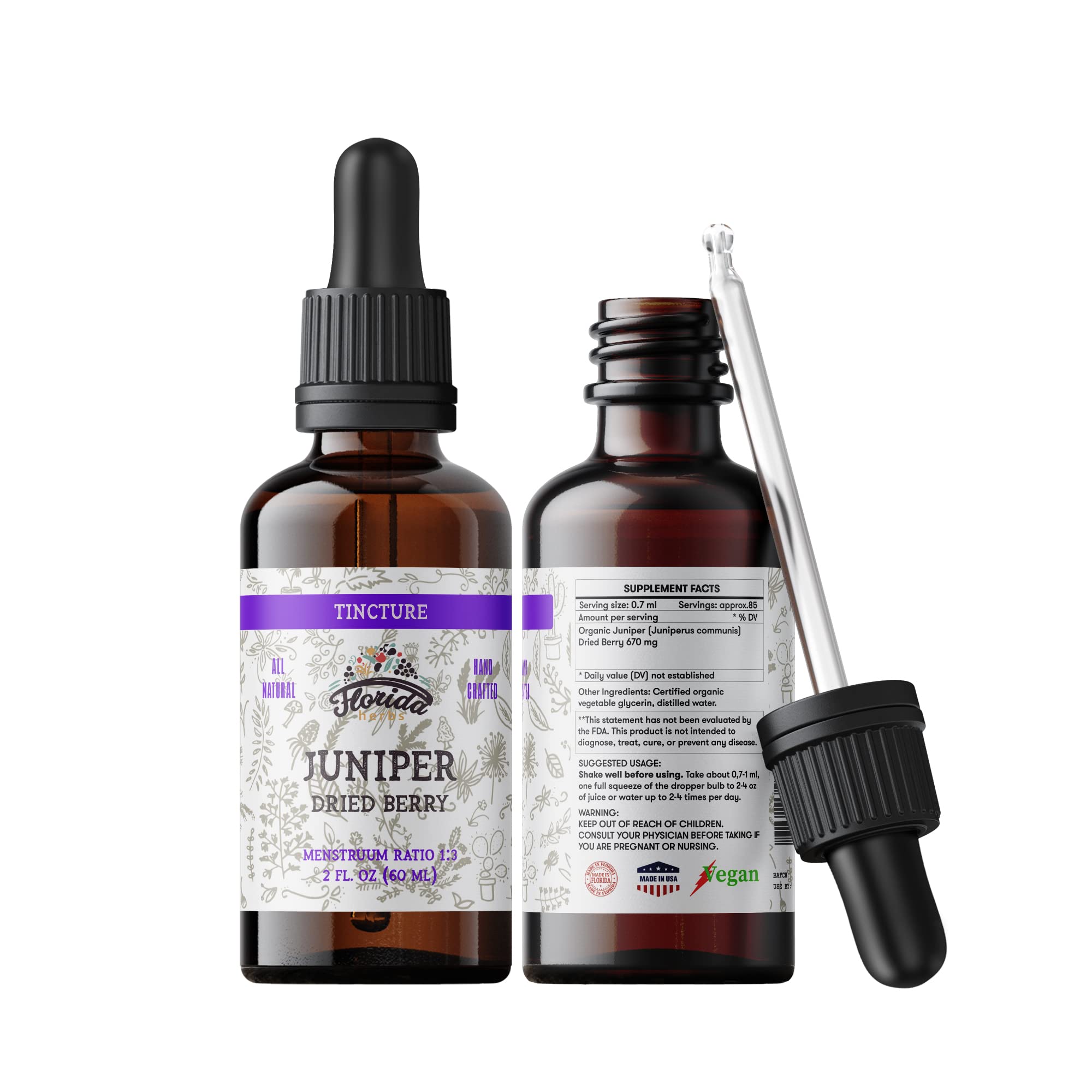 FLORIDA HERBS Juniper Tincture - Alcohol-Free Organic Juniper Berry 2 oz