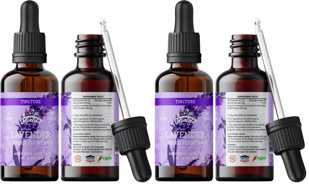 Florida Herbs Organic Lavender Liquid Extract - Calming Nervous System (2 oz x 2)