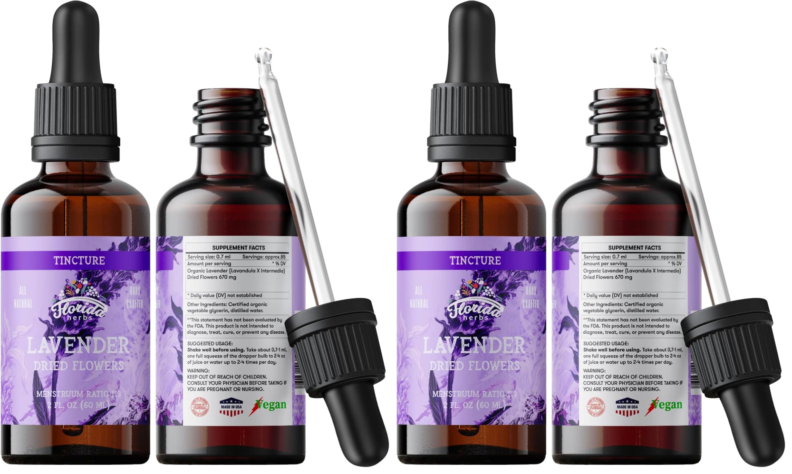 Florida Herbs Organic Lavender Liquid Extract - Calming Nervous System (2 oz x 2)