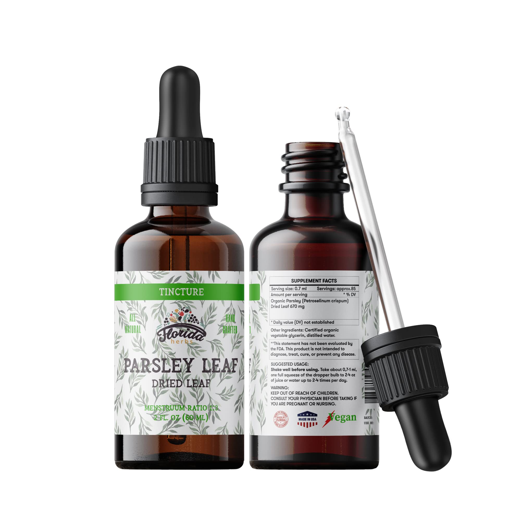 Florida Herbs Parsley Leaf Tincture – Alcohol-Free, Organic Parsley (2 oz)