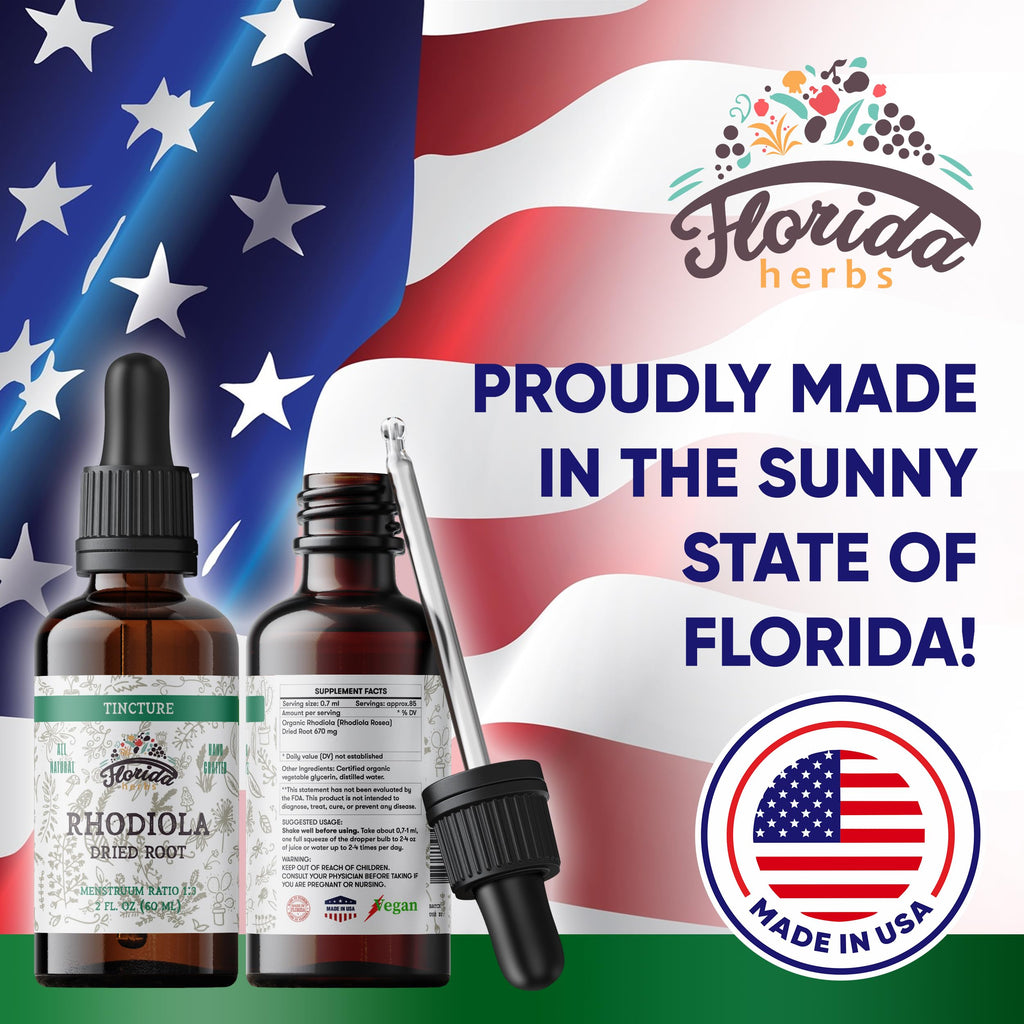 Florida Herbs Rhodiola Tincture – Organic Rhodiola Rosea Extract (2 oz, 670 mg) Non-GMO