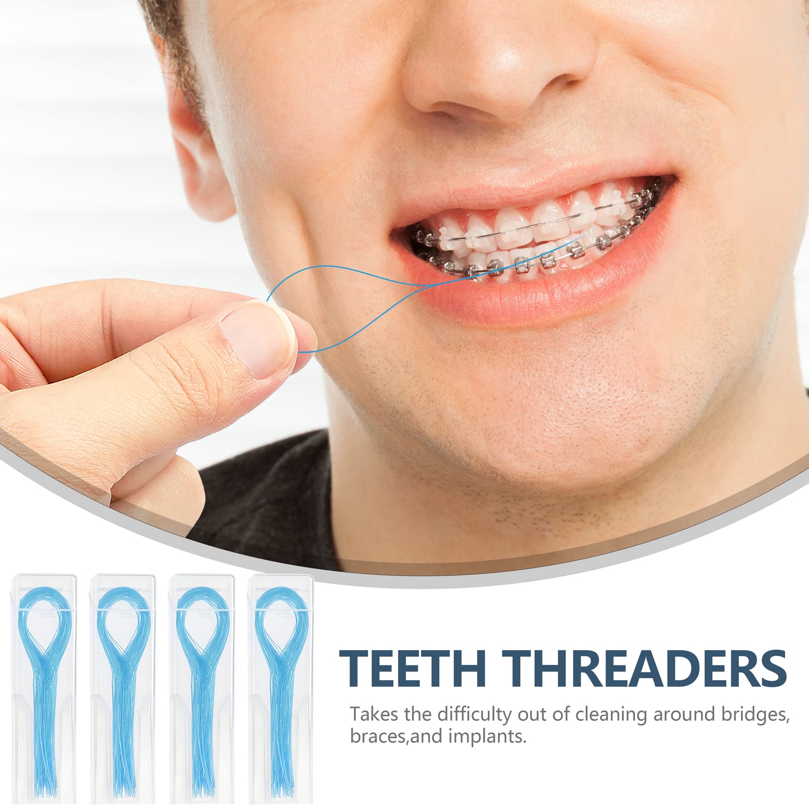 Floss Threaders for Braces, Bridges & Implants – Deep Clean 200PCS (4 Pack) Blue