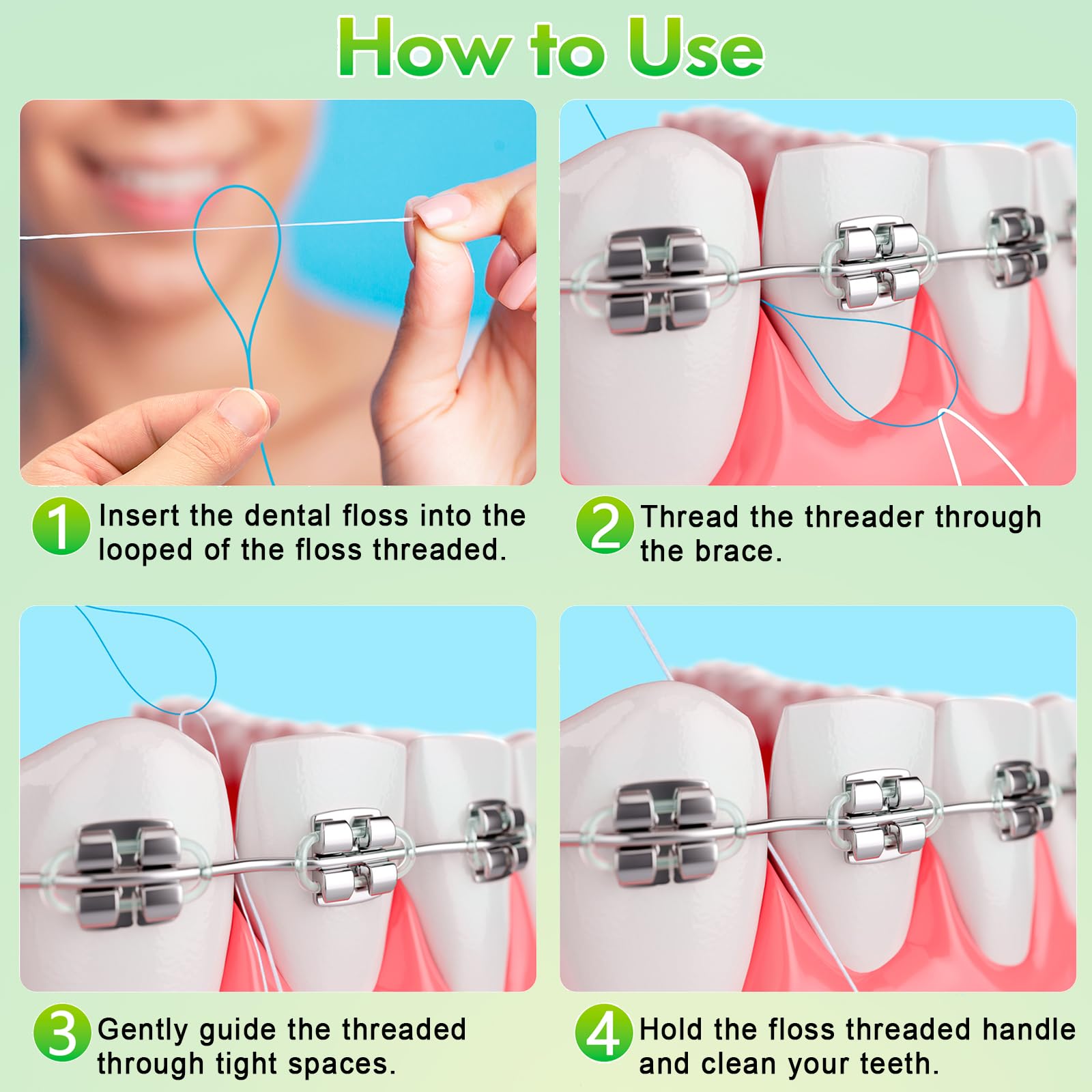 Floss Threaders, Orthodontic Threader, Ultraclean Access Tool for Maintaining Oral Health with Braces, Bridges, and Implants 300 Count (Pack of 3)