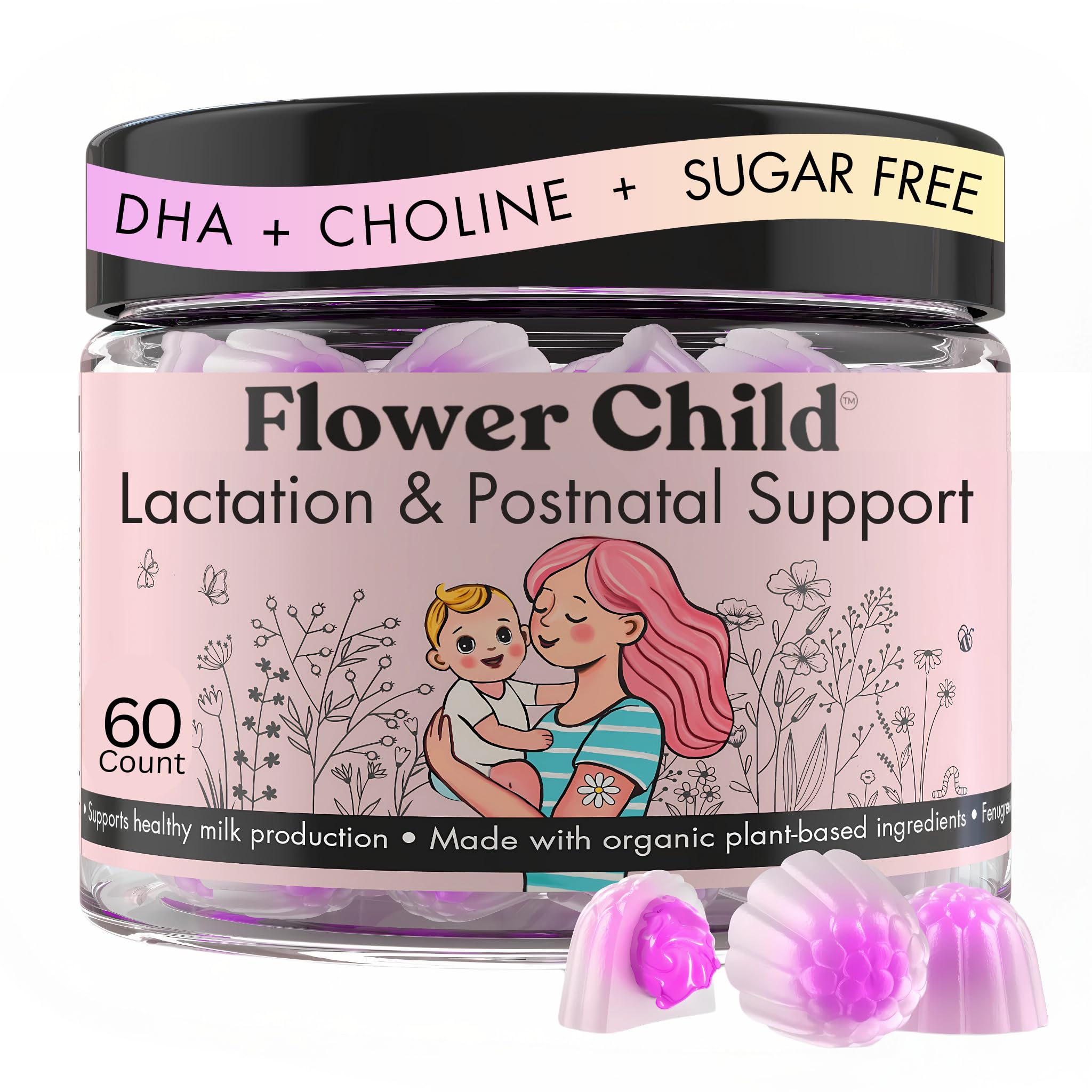 Flower Child Lactation Gummies for Milk Supply | Organic Moringa & DHA