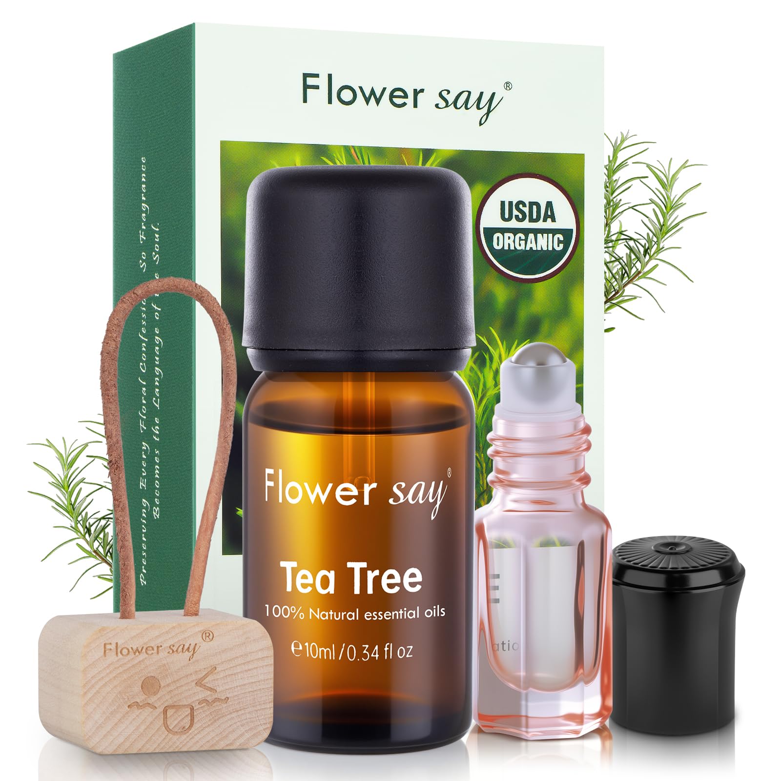 Flower Say USDA Organic Tea Tree Oil 10ml – 100% Pure Australian Tea Tree Essential Oil for Skin, Nails, Scalp, Diffuser
