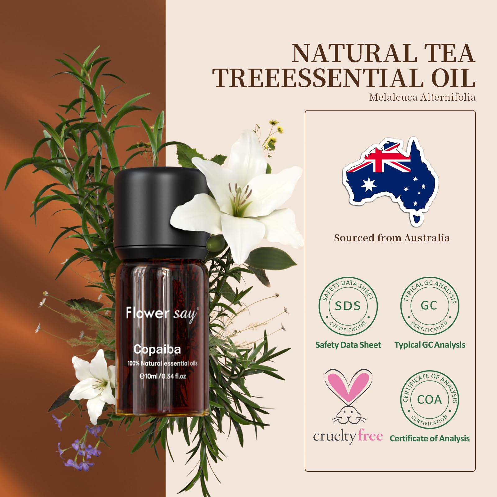 FLOWERSAY Copaiba Essential Oil 0.34 oz - 100% Pure Therapeutic Grade