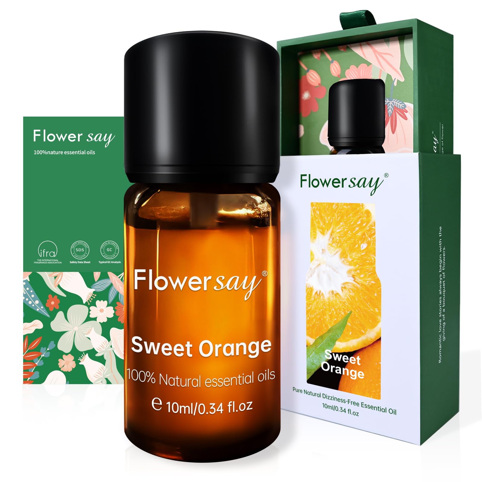FLOWERSAY Sweet Orange Essential Oil - 100% Pure, Undiluted (0.34 oz / 10 ml)