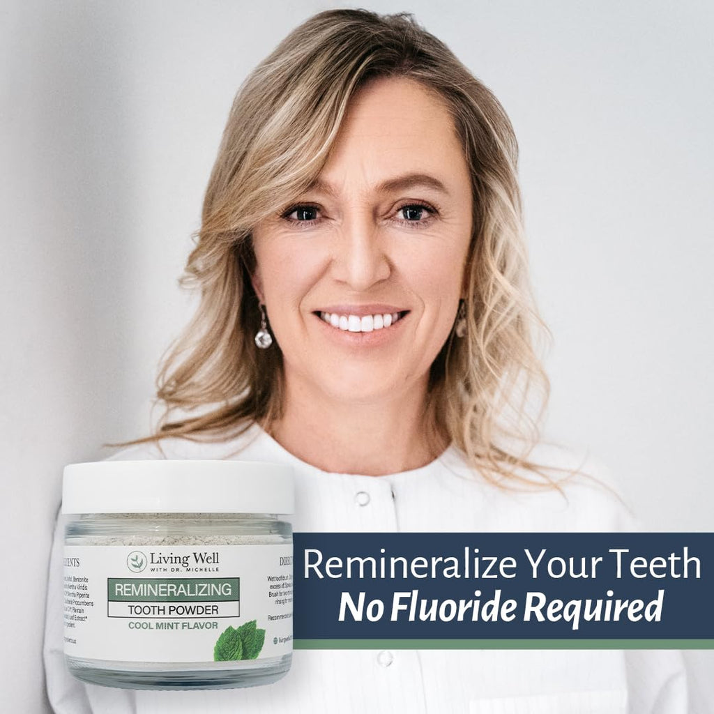Living Well with Dr. Michelle Remineralizing Tooth Powder | Fluoride-Free Hydroxyapatite Formula | Supports Enamel Strength & Oral Wellness | Safe, Clean Ingredients | Cool Mint Flavor