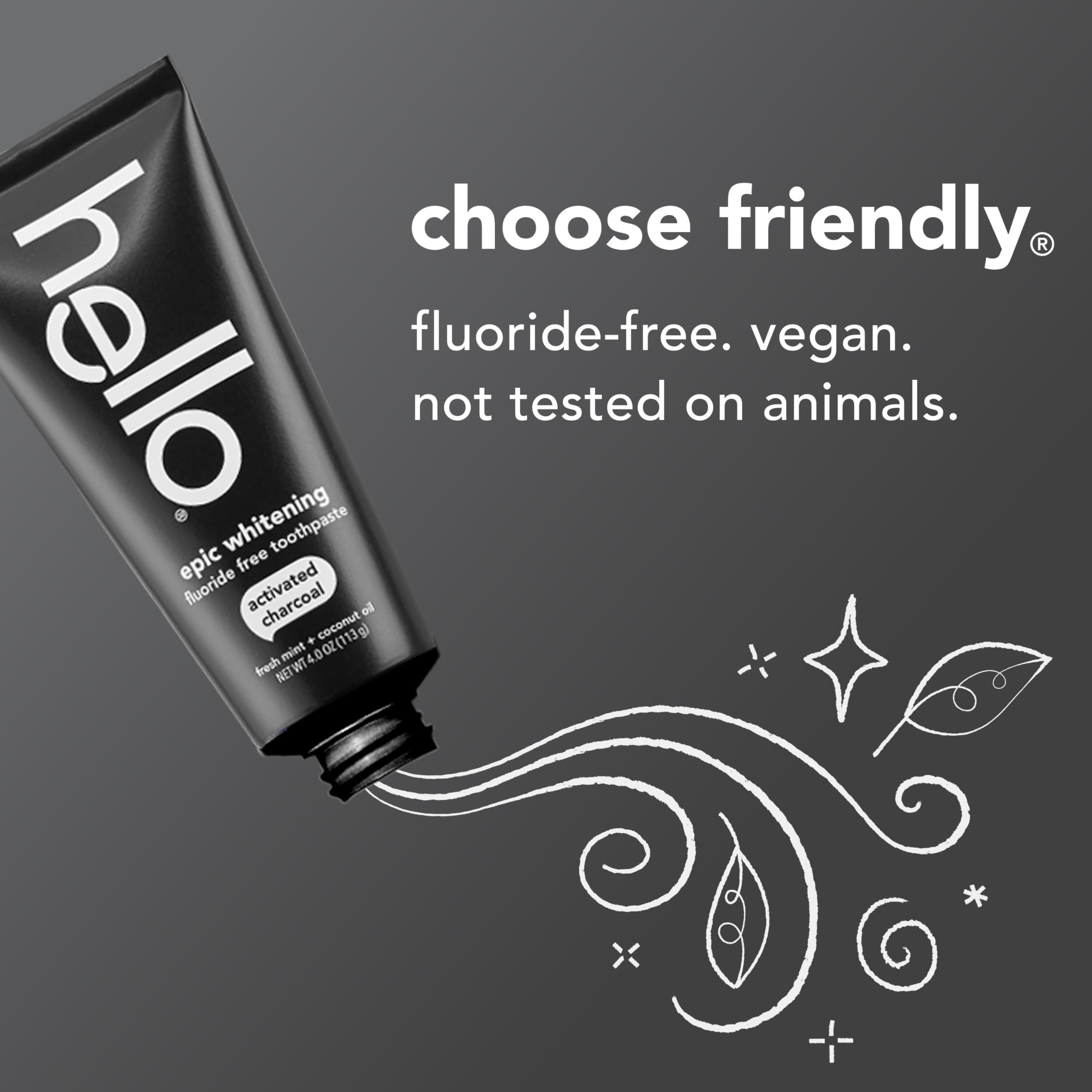 Hello Epic Whitening Charcoal Toothpaste – Fluoride Free, SLS Free, 3-Pack, 4.0 oz Tubes
