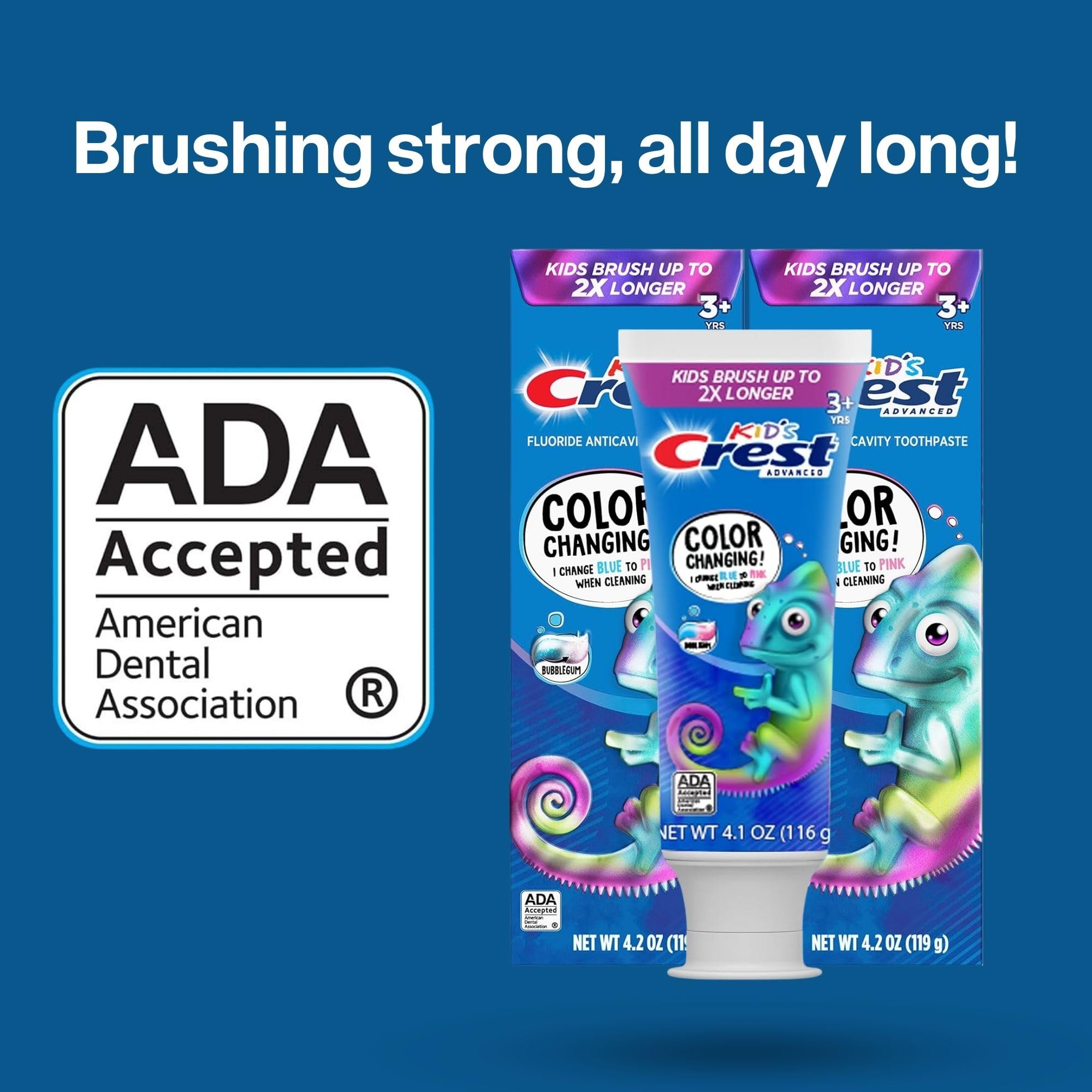 Crest Kids Color Changing Toothpaste Bundle — 2-Pack Bubblegum + VenDesta Squeezer