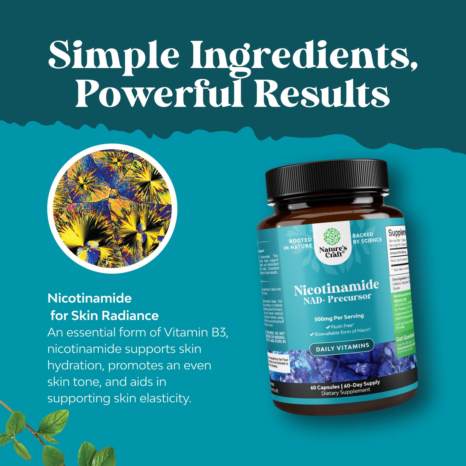 Vitamin B3 Niacinamide 500mg Capsules - Flush Free Niacin 60 Count