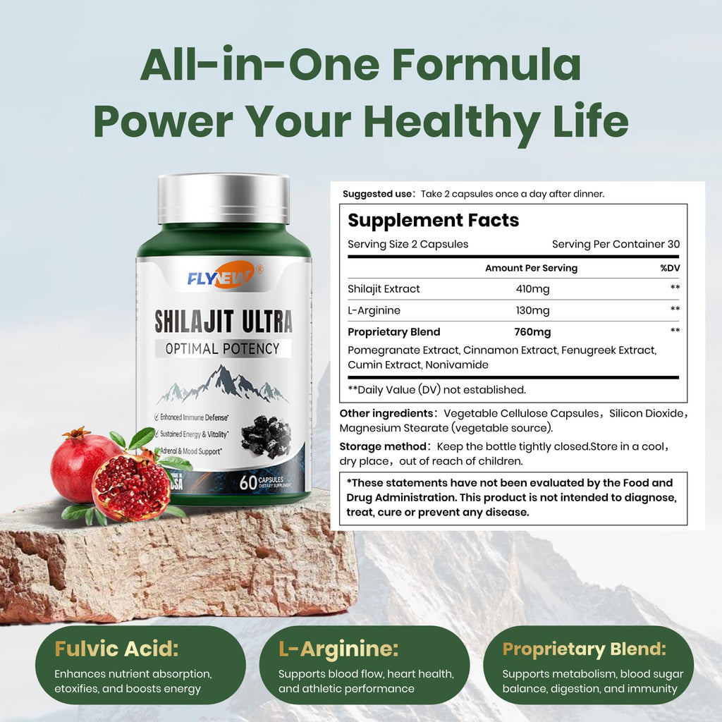 Flynew Shilajit + Multivitamin Set for Men & Women – Energy, Immunity, 60 Capsules