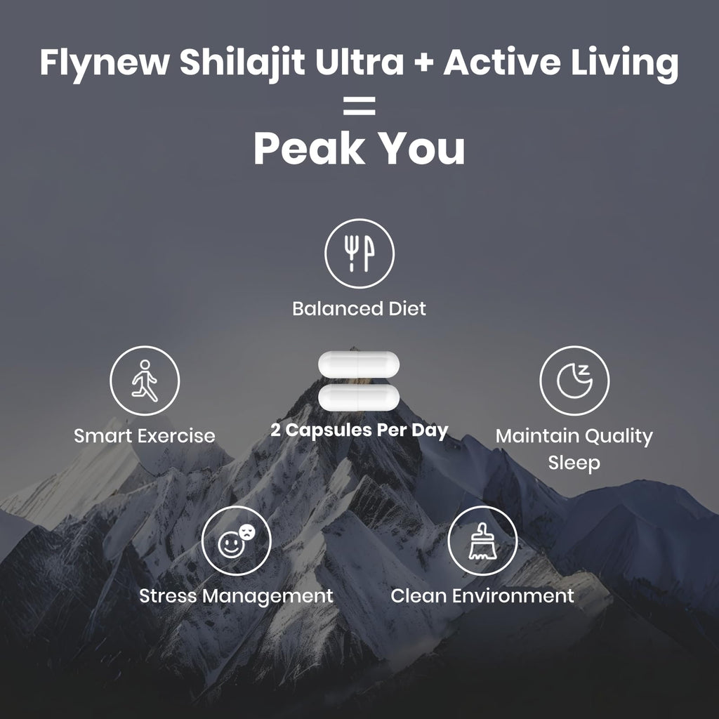 Flynew Shilajit — Premium Fulvic Acid Shilajit with L-Arginine, 60 Capsules, Made in USA