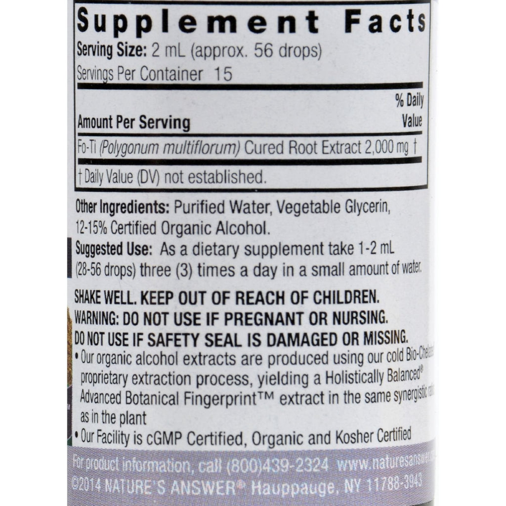 Nature's Answer Fo-Ti Root with Organic Alcohol, 1 oz | Hair, Skin & Nails | Gluten-Free | Vegan | Non-GMO | Single Count