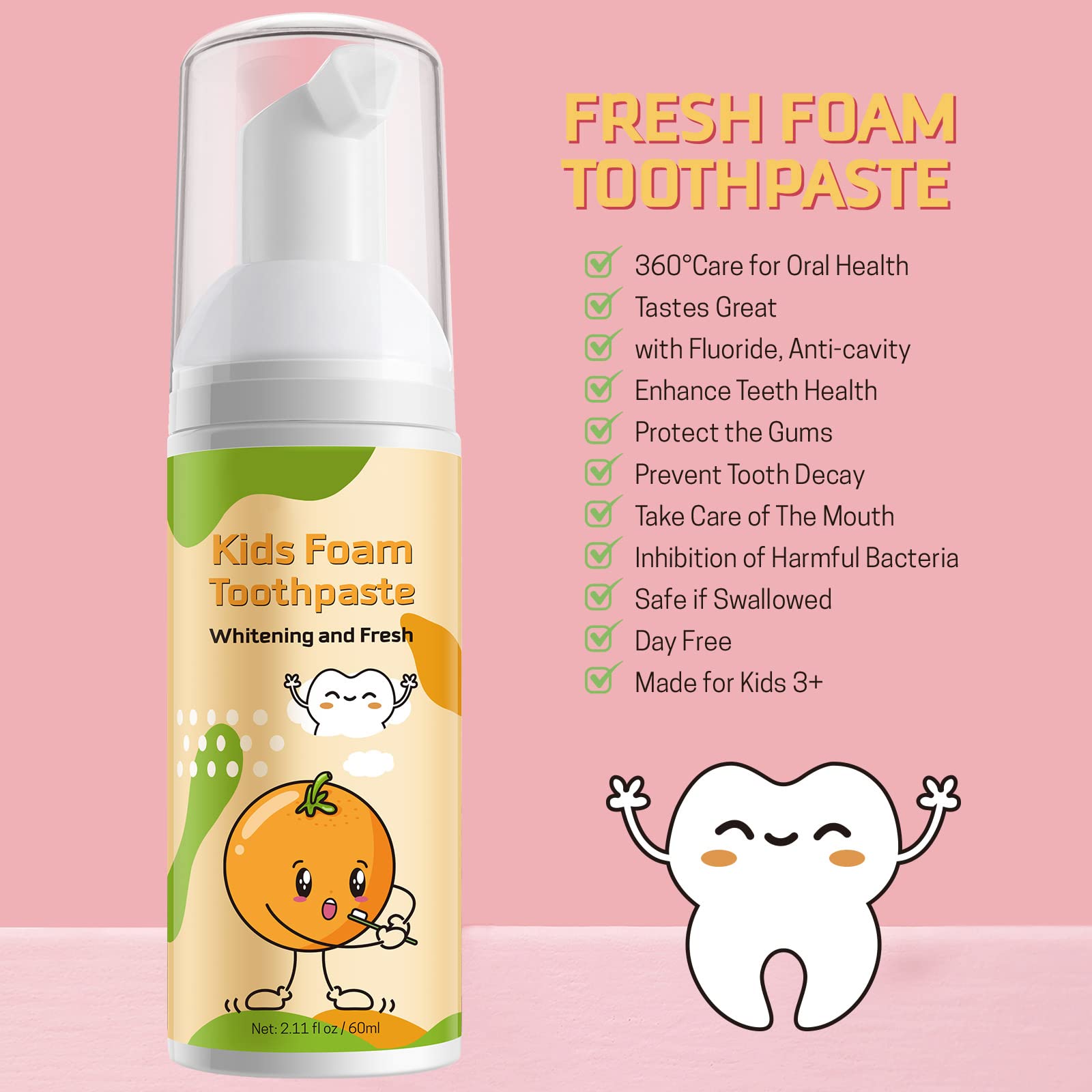 Foam Toothpaste for Kids | Low Fluoride & U-Shape Toothbrush