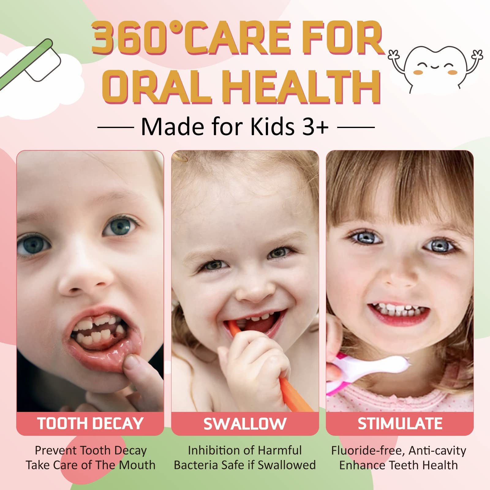Foam Toothpaste for Kids | Low Fluoride & U-Shape Toothbrush