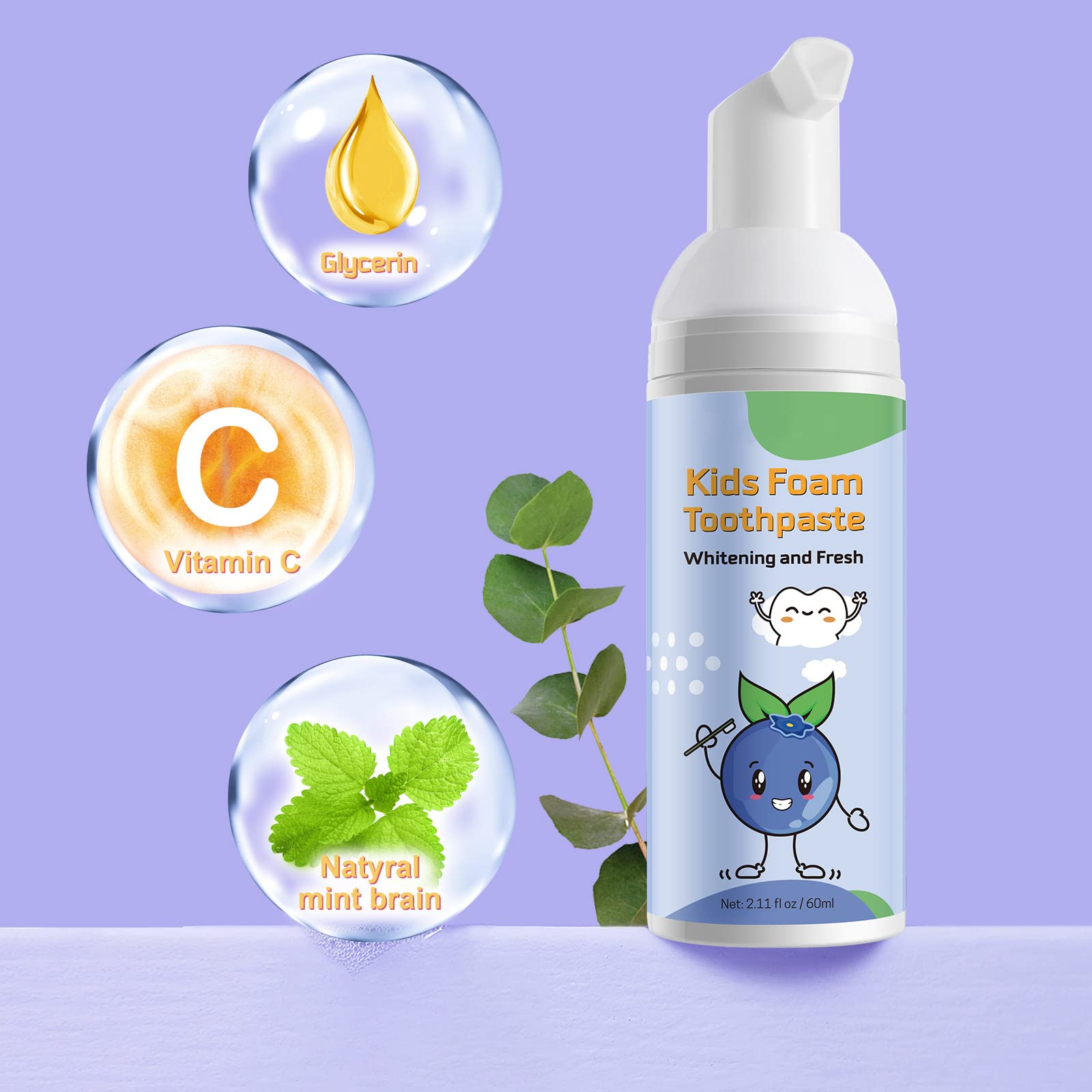 Kids Foam Toothpaste 3+ - Fluoride-Free, Fruity Flavor