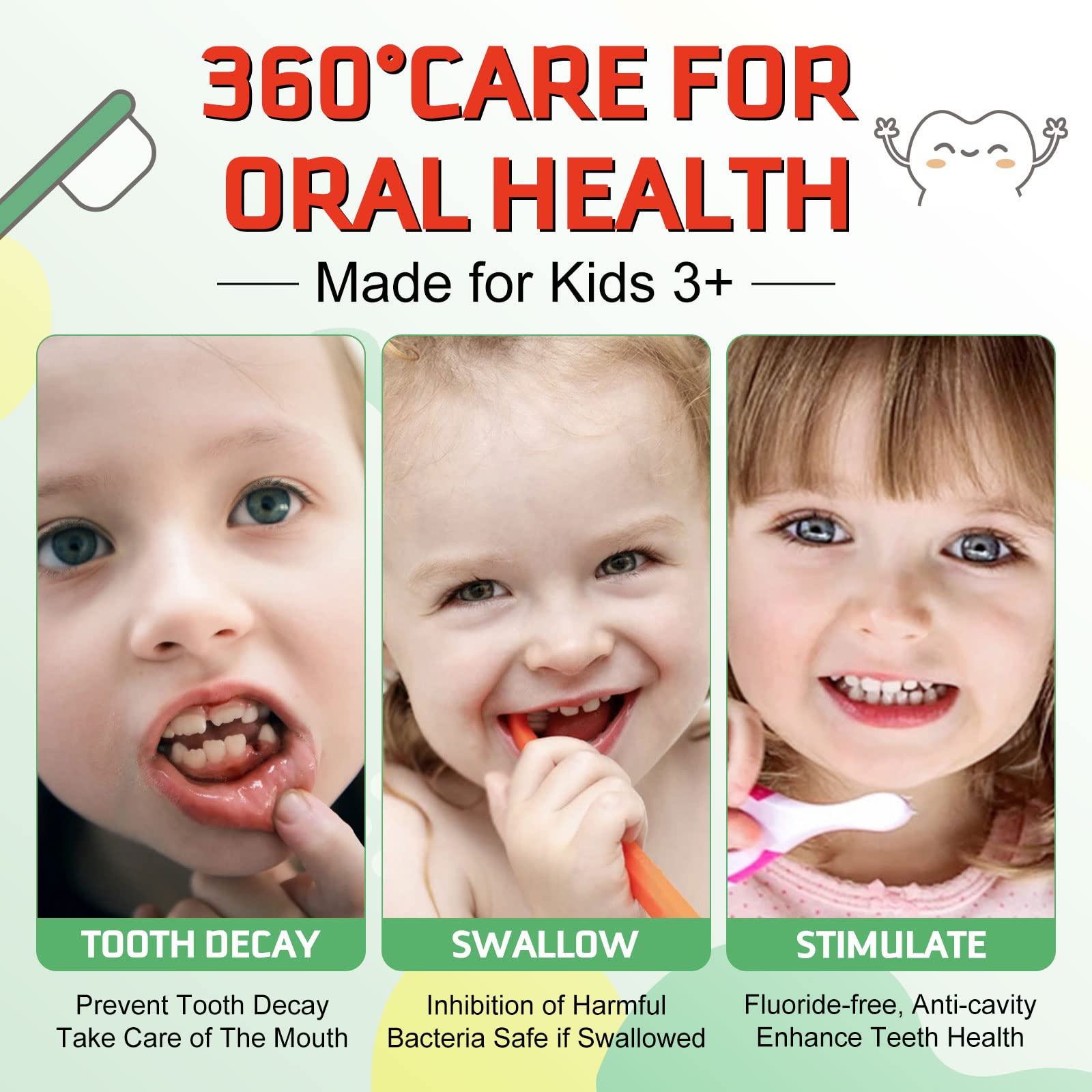 Kids Foam Toothpaste with Low Fluoride – Fruit Flavors (3 Pack)