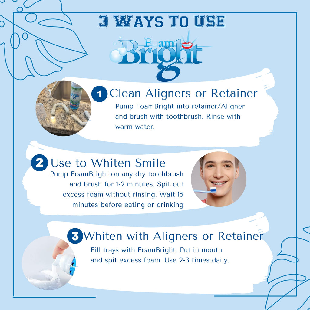 FoamBright Retainer & Aligner Cleaner Foam – Peroxide-Free Oral Care for Invisalign, Braces, and Teeth Whitening
