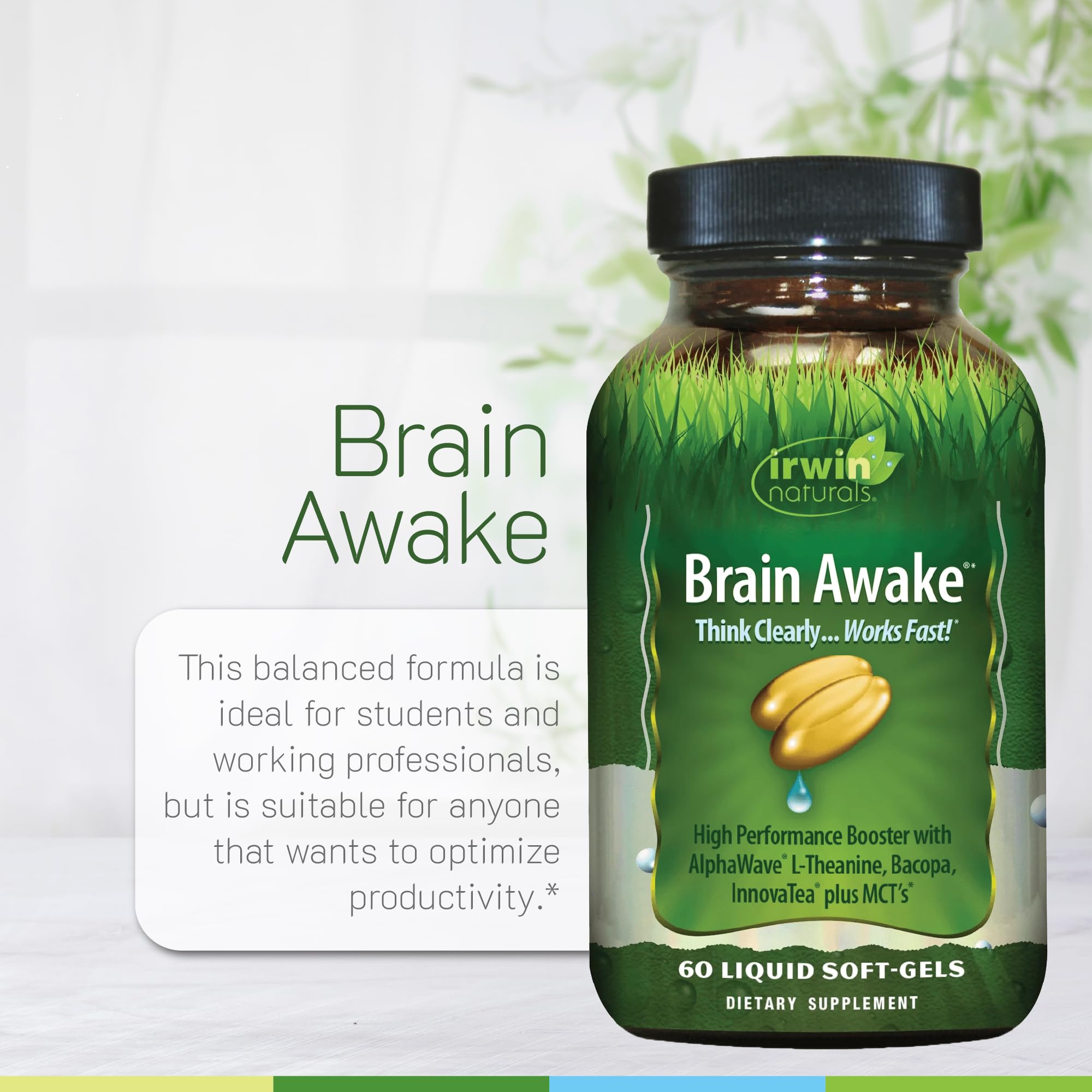 Irwin Naturals Brain Awake - 60 Liquid Softgels | Enhanced Focus, Clarity & Mental Performance