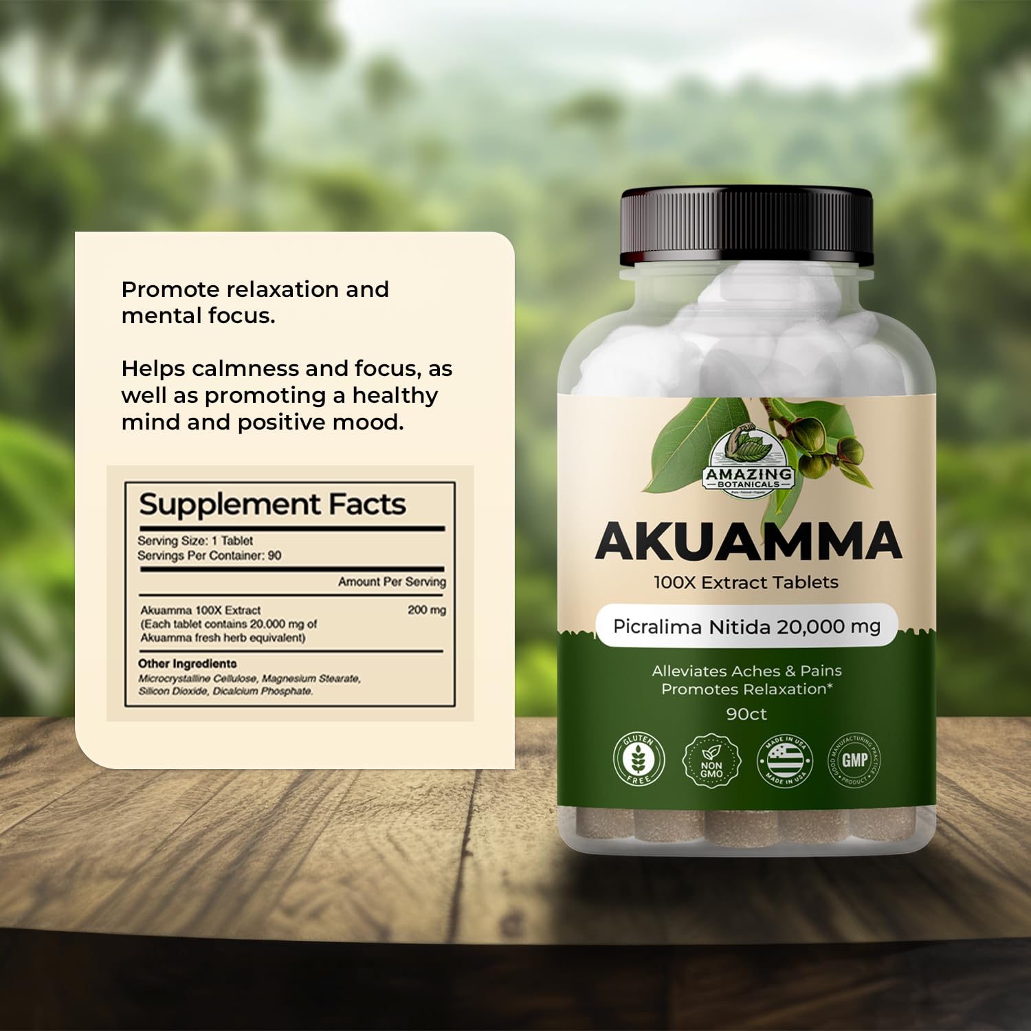 Amazing Botanicals Akuamma Extract Tablets – 200 mg, 90 Count | Focus & Calm