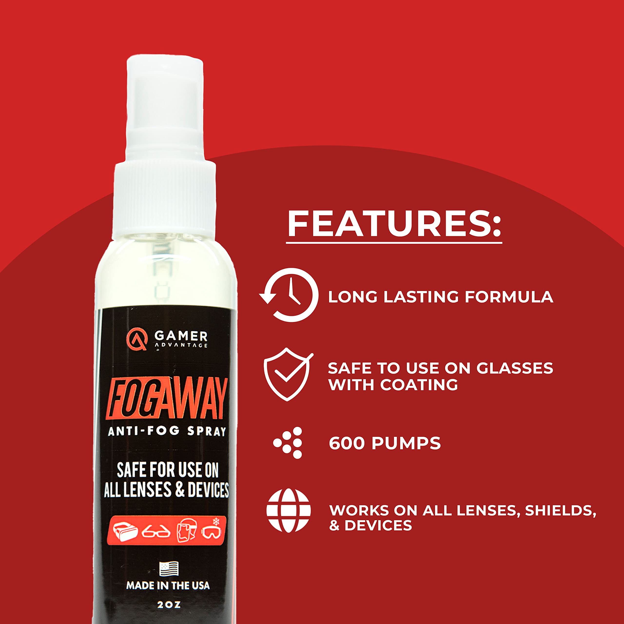 Gamer Advantage FogAway - Anti-Fog Spray for Goggles, Glasses & Electronics (2 oz)