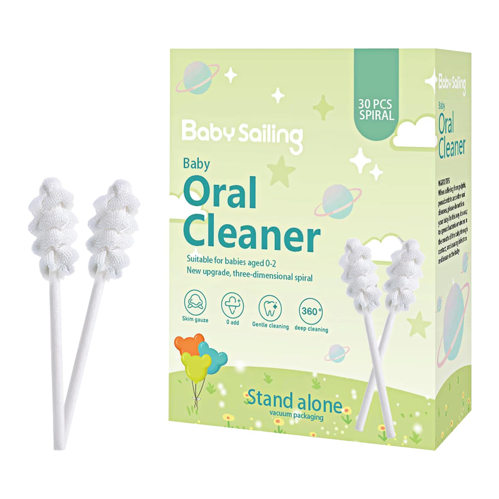 Foily 30-Pack Baby Tongue Cleaner Gauze – Gentle Newborn Oral Care (0-24 Months, Spiral Style)
