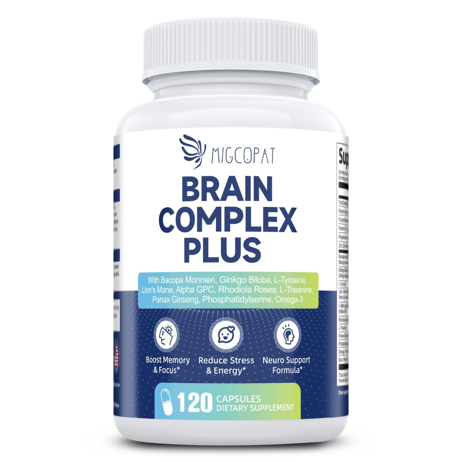 Brain Supplements for Memory & Focus – Nootropic with Bacopa Monnieri, Lion's Mane, Alpha GPC & Ginkgo (120 Caps)