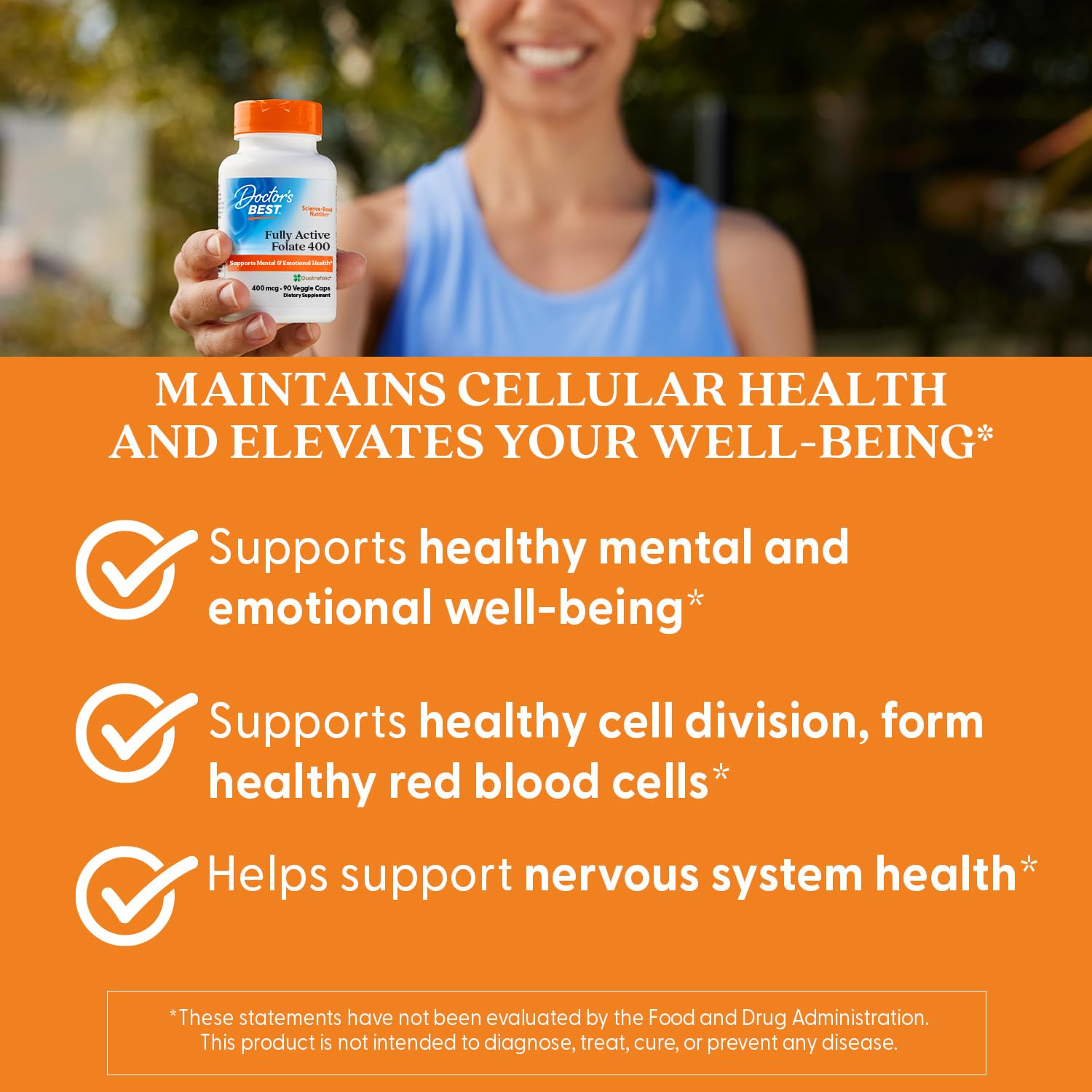 Doctor's Best Fully Active Folate with Quatrefolic 400 mcg – Healthy Mood, Memory & Circulation | 90 VC