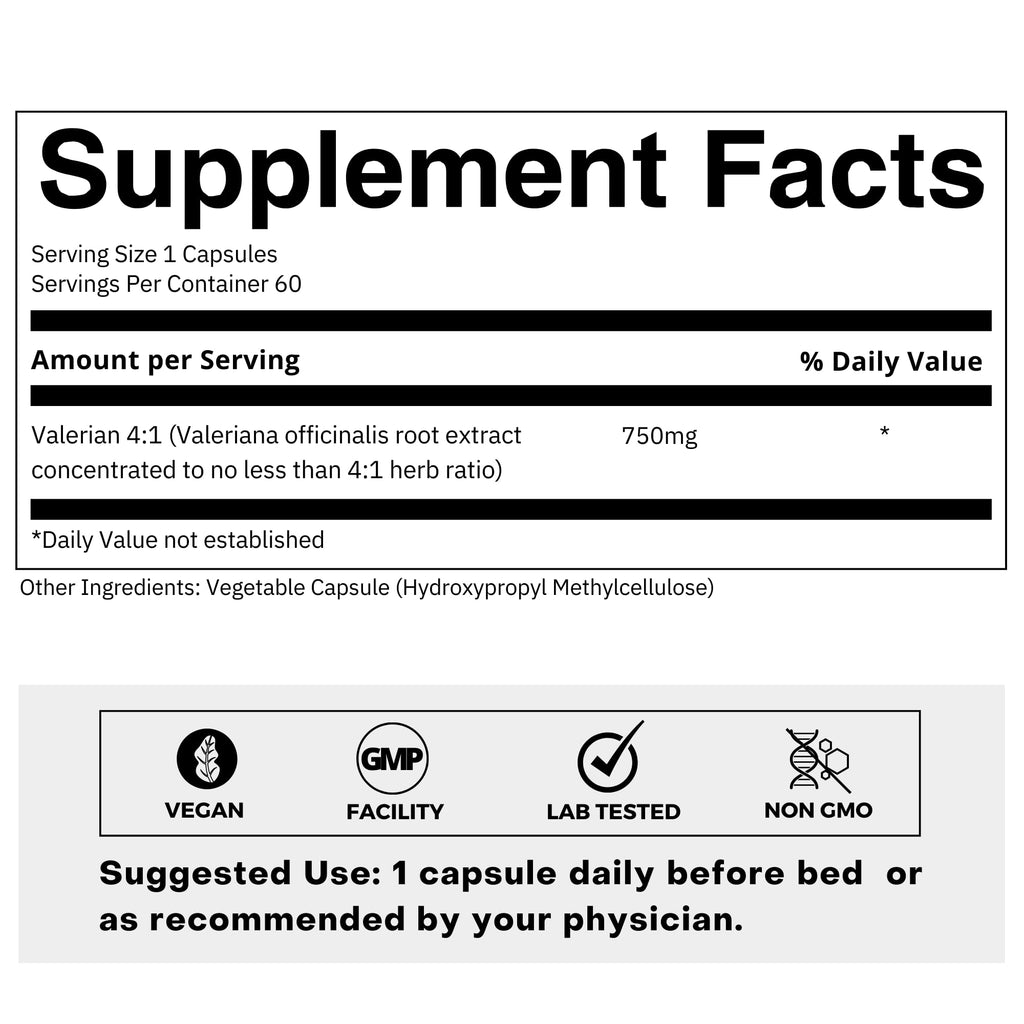 FOLIUS LABS Valerian Root 4:1 Extract Capsules 750mg – 60 Capsules | Gluten Free, Non-GMO, Optimized Active Purity, 4X Concentration