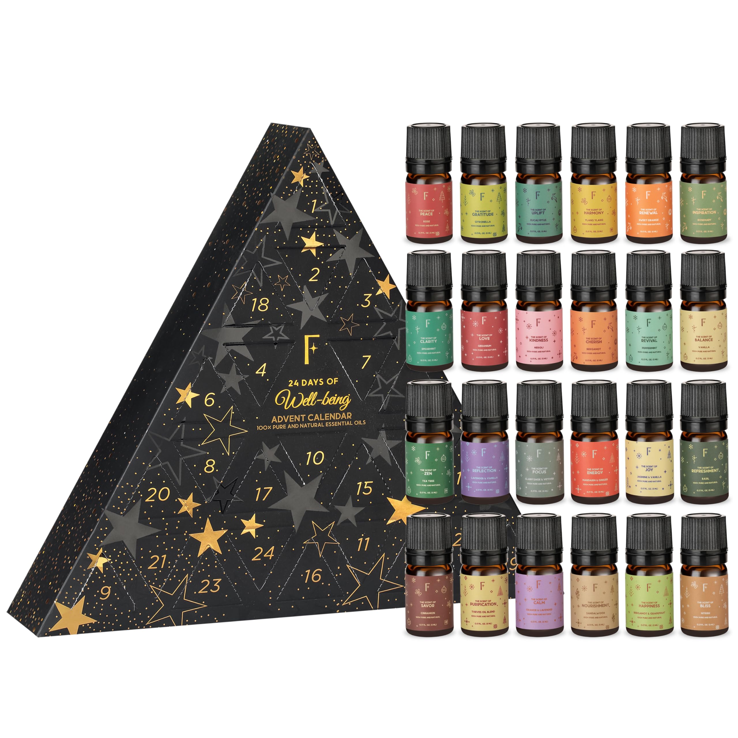 Folkulture Advent Calendar 2025 – 24 Essential Oils for Diffuser | Vanilla, Rosemary & Peppermint