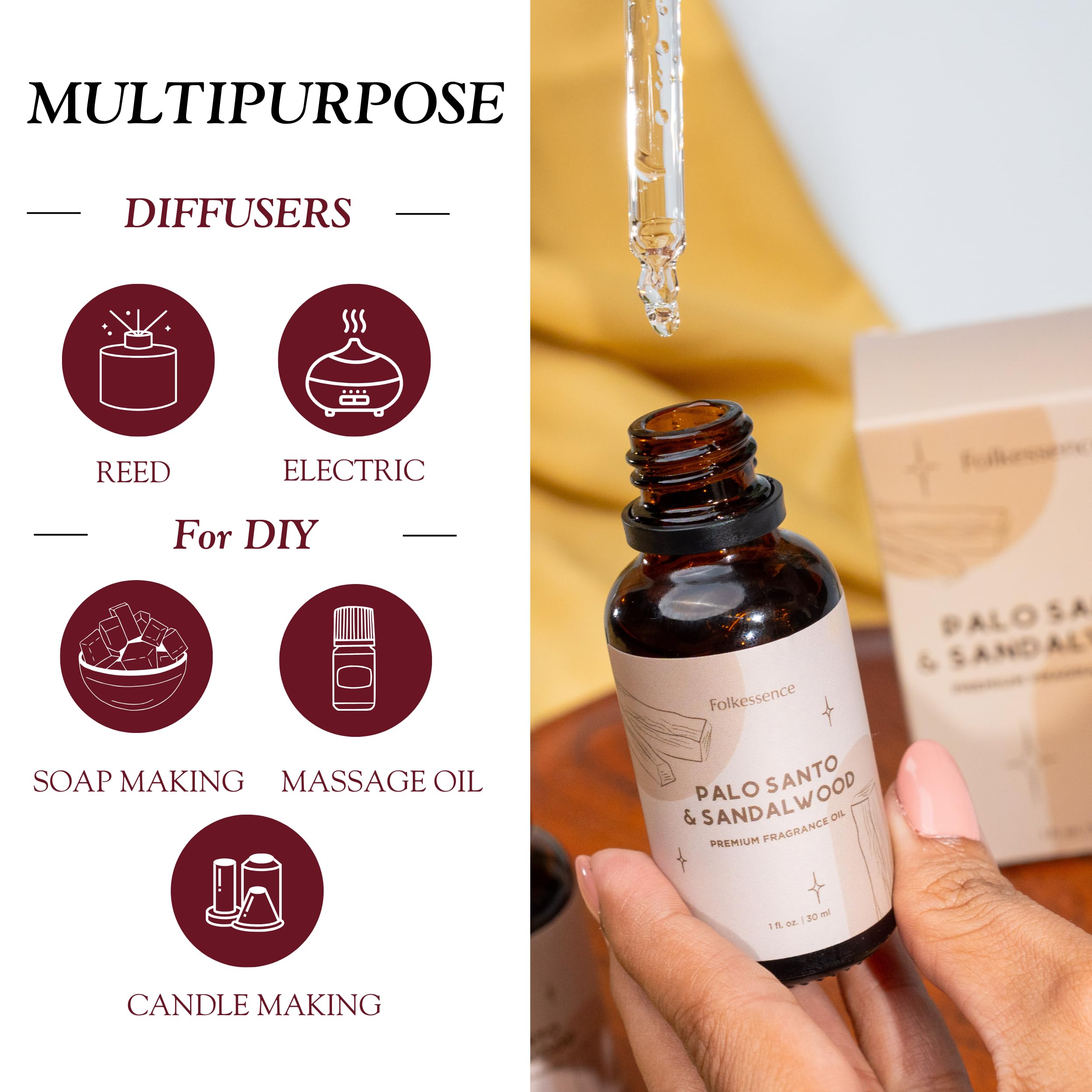 Folkulture Essential Oil Blends – 30ml (Pack of 1) | Sandalwood & Palo Santo Diffuser Oils for Home Fragrance & Relaxation