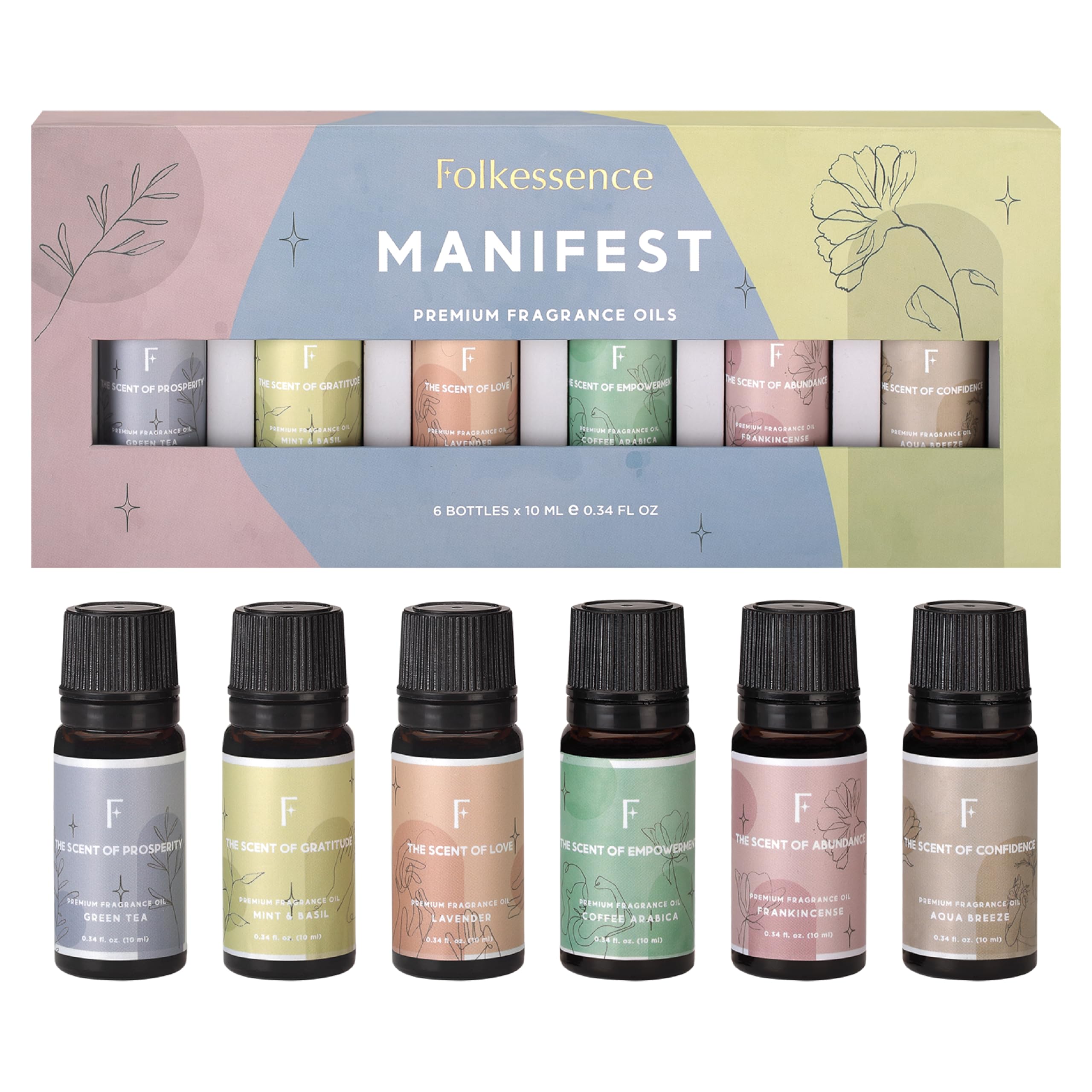 Folkulture Essential Oils for Diffuser for Home | Set of 6 Essential Oil Set | Essential Oil for Candle Making | Essential Oils for Soap Making - Frankincense, Lavender Oils for Relaxation