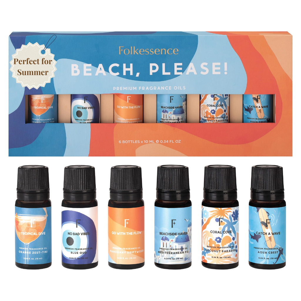 Folkulture Essential Oils for Home – Set of 6 Diffuser Oils (0.34 fl oz each) Beach Collection