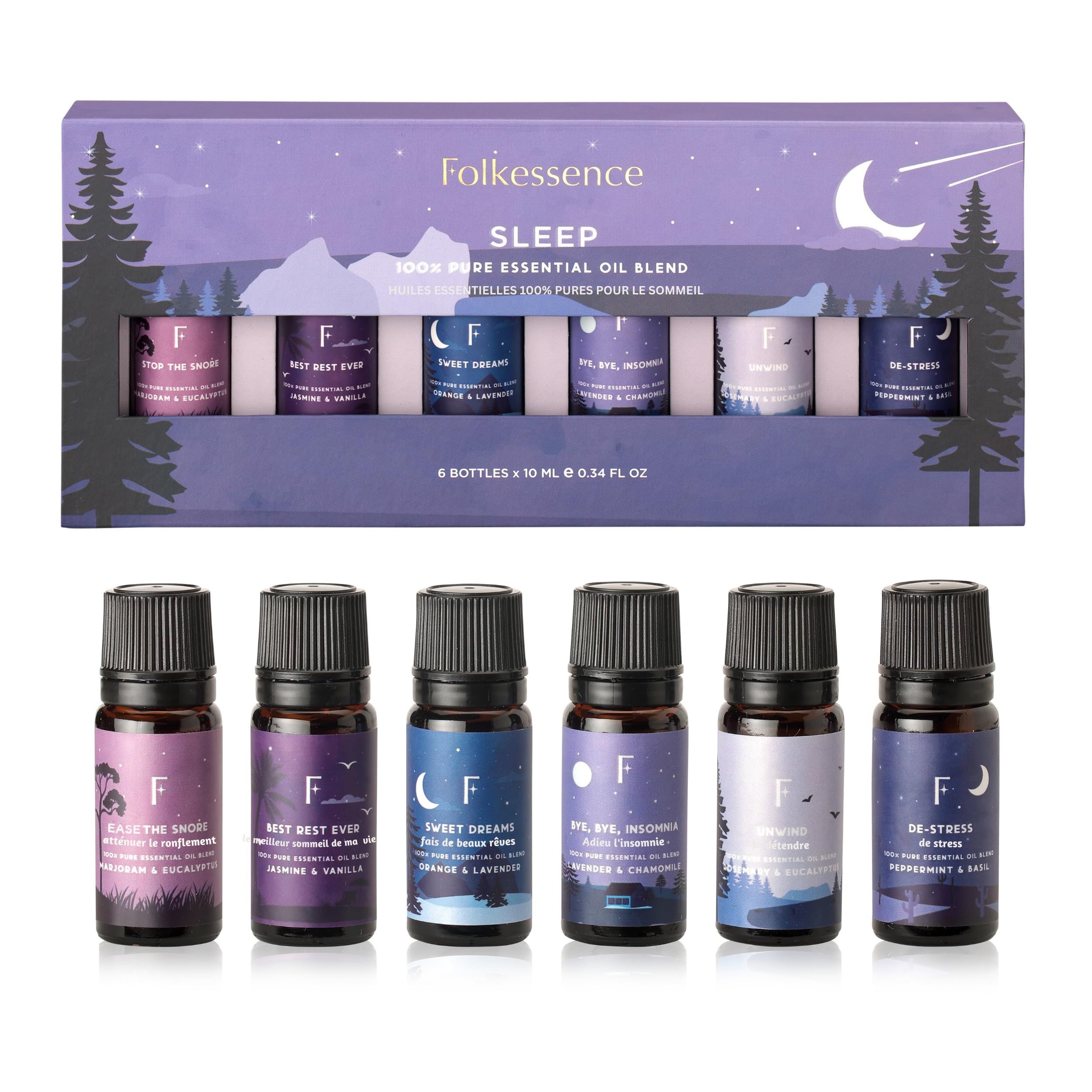 Folkulture Sleep Essential Oils Set – 6 Christmas Diffuser Oils (Lavender, Rosemary & Peppermint)