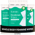 FOMIN Acidified Deodorant Wipes for Women – Coastal Breeze, 45 Count | Aluminum-Free, pH-Balanced, Plastic-Free
