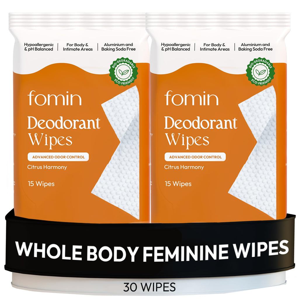 FOMIN Acidified Deodorant Wipes for Women – Citrus Harmony, 30 Count