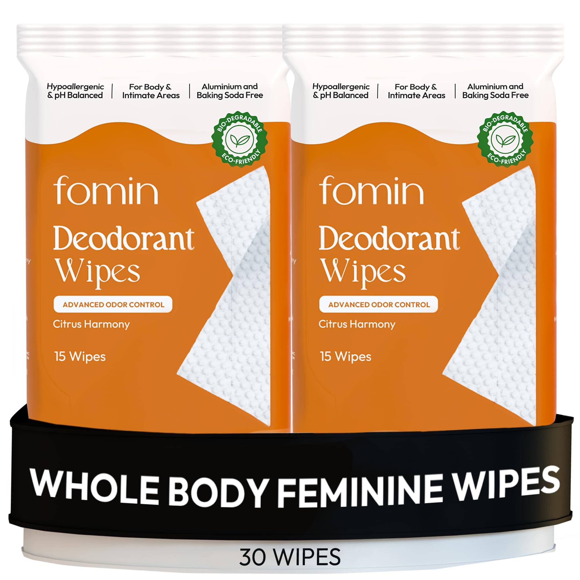 FOMIN Acidified Deodorant Wipes for Women – Citrus Harmony, 30 Count