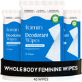 FOMIN Acidified Deodorant Wipes for Women – Fragrance-Free, Aluminum-Free, 45 Count