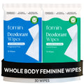 FOMIN Acidified Deodorant Wipes for Women – 30 Count, Hypoallergenic & Plastic-Free