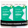 FOMIN Acidified Deodorant Wipes for Women – Coastal Breeze, 30 Ct | Hypoallergenic, pH-Balanced, Plastic-Free