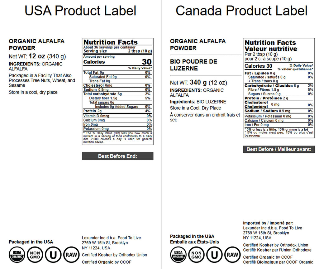 Food to Live Organic Alfalfa Powder 12 oz – Non-GMO, Vegan, Fiber & Protein