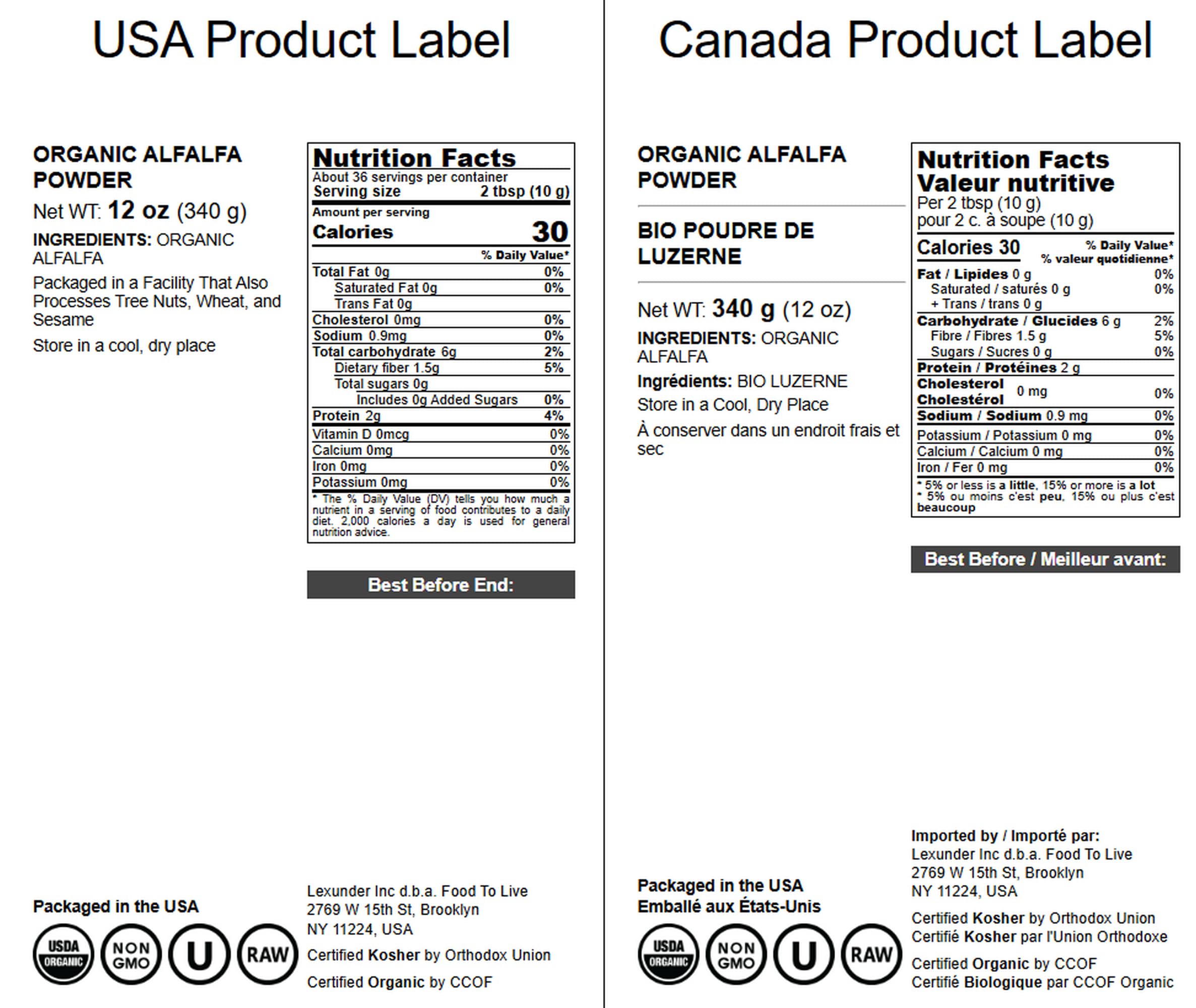 Food to Live Organic Alfalfa Powder 12 oz – Non-GMO, Vegan, Fiber & Protein
