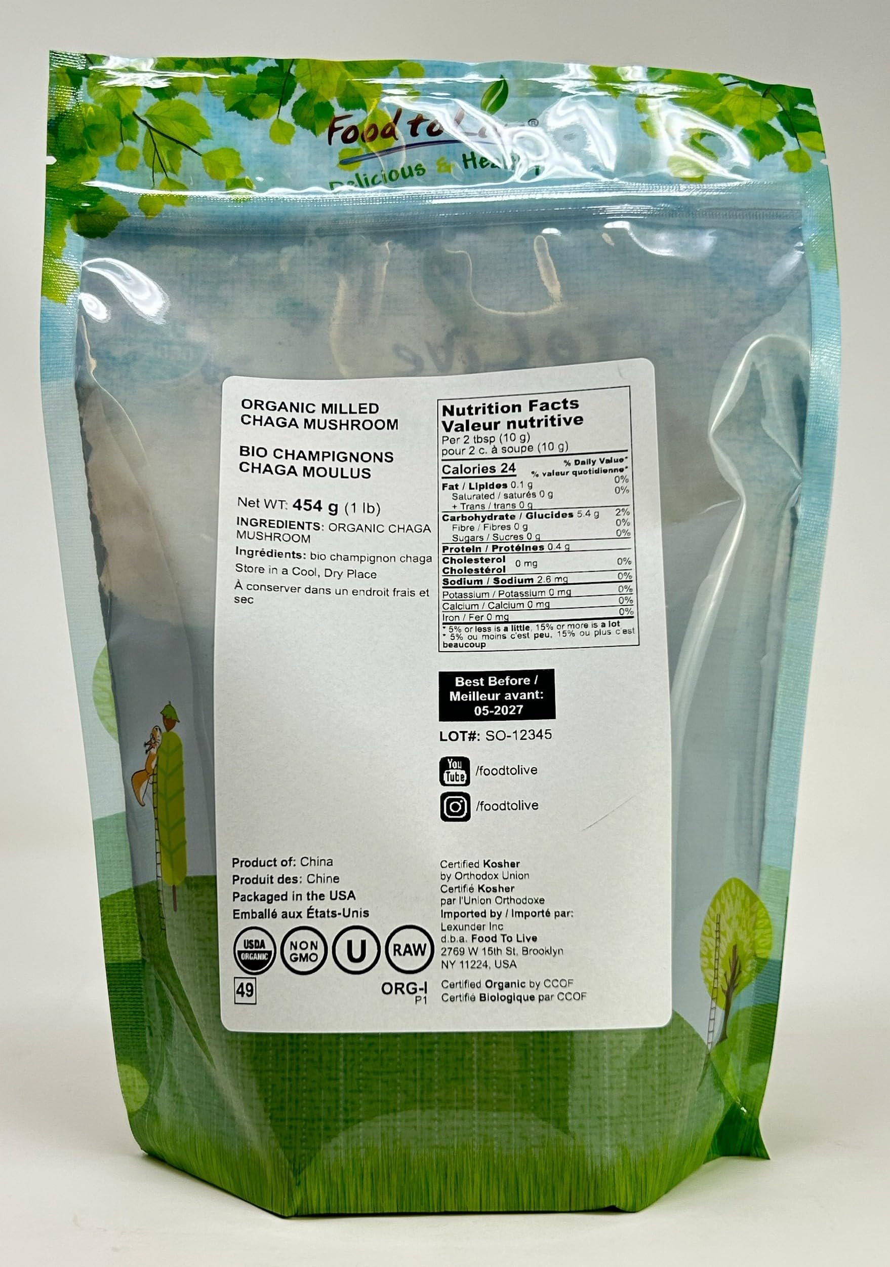 Food to Live Organic Chaga Mushroom Powder, 1 Pound – Non-GMO, Vegan, 100% Pure Kosher