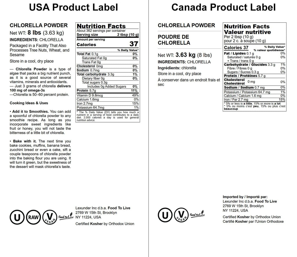 Food to Live Chlorella Powder – 8 Pounds | Kosher, Raw Green Algae, Vegan Superfood