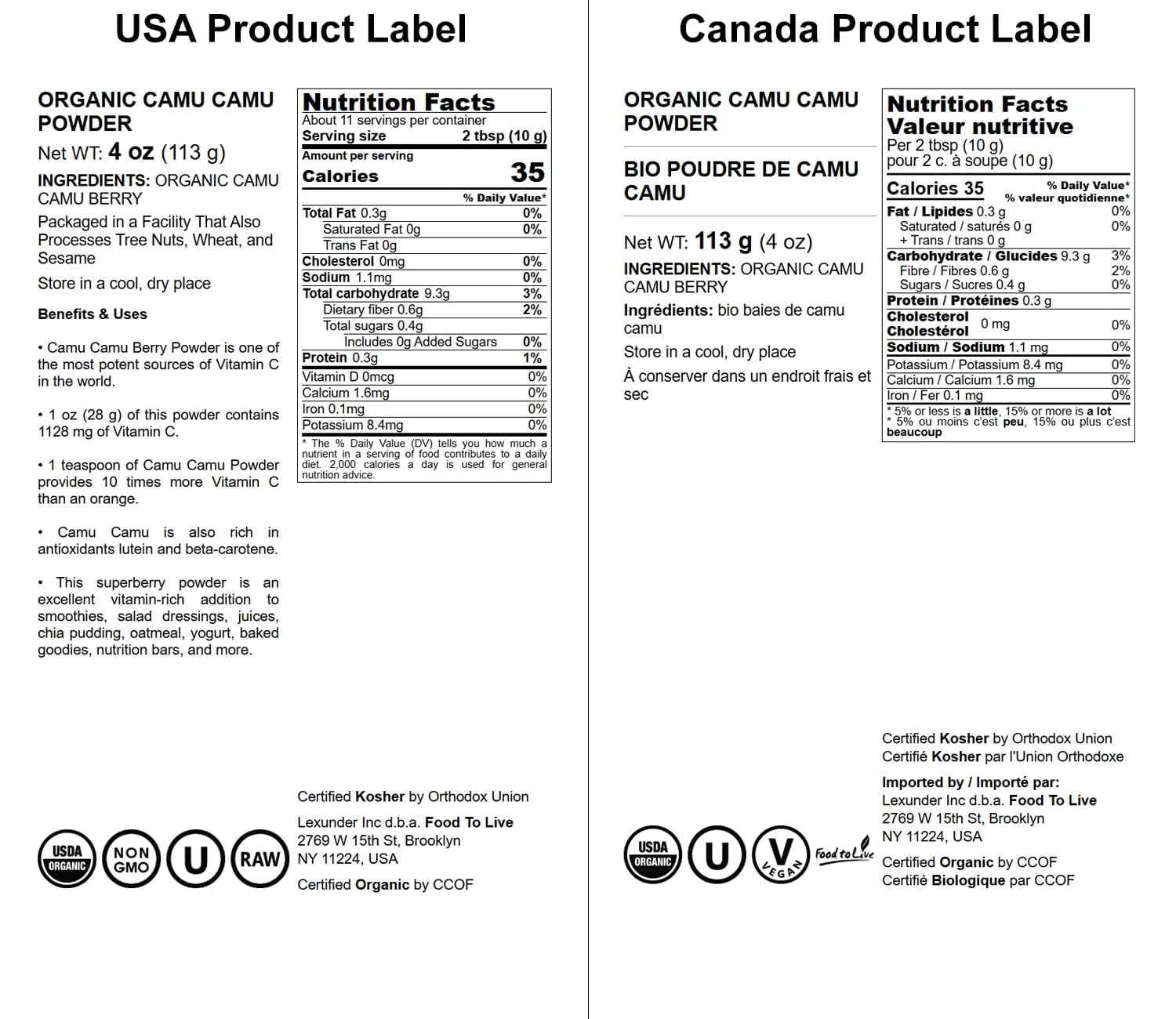 Food to Live Organic Camu Camu Powder 4 oz – Non-GMO, Raw, Kosher, Vegan