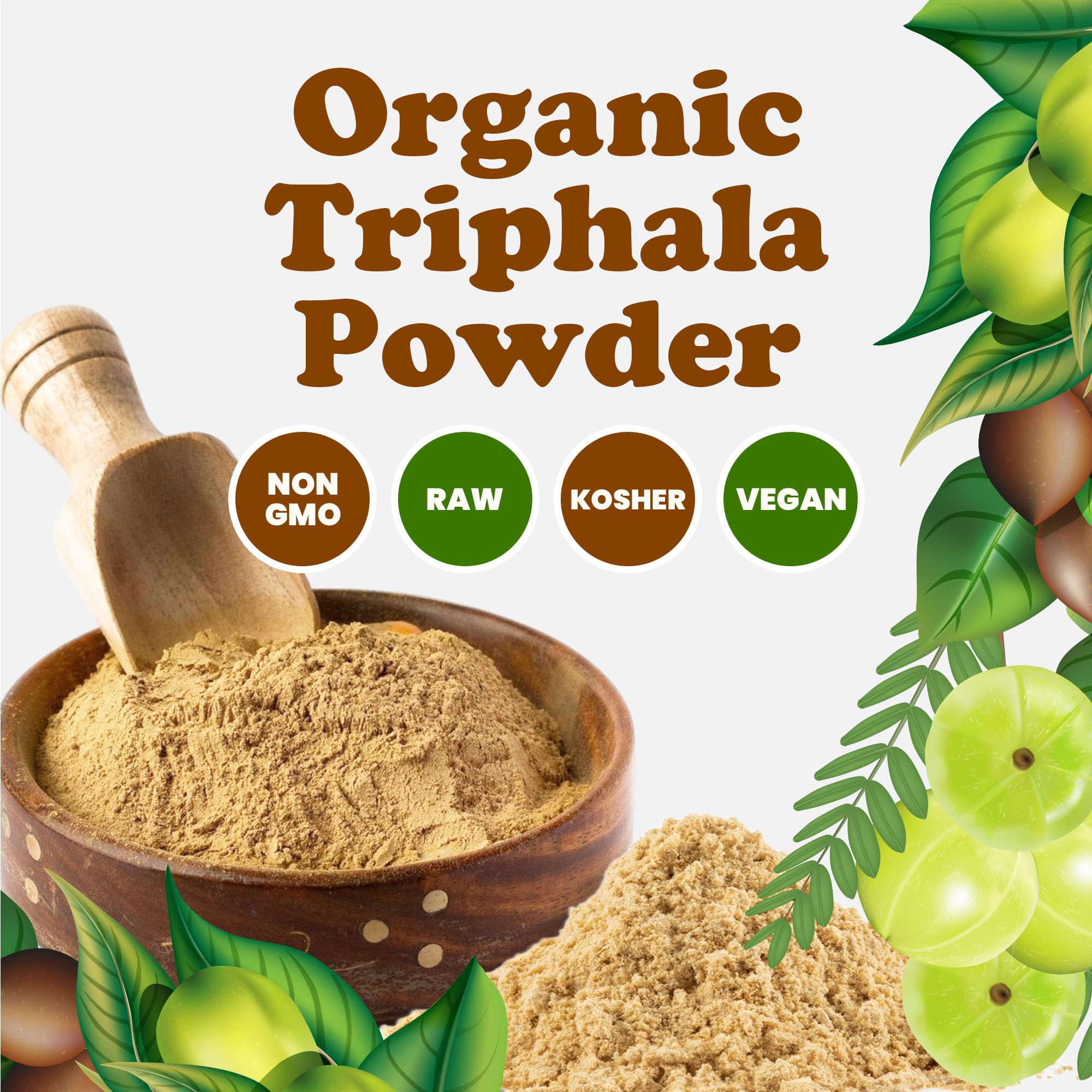 Food to Live Organic Triphala Powder – 5 lb (Amalaki, Haritaki & Bibhitaki), Non-GMO, Vegan