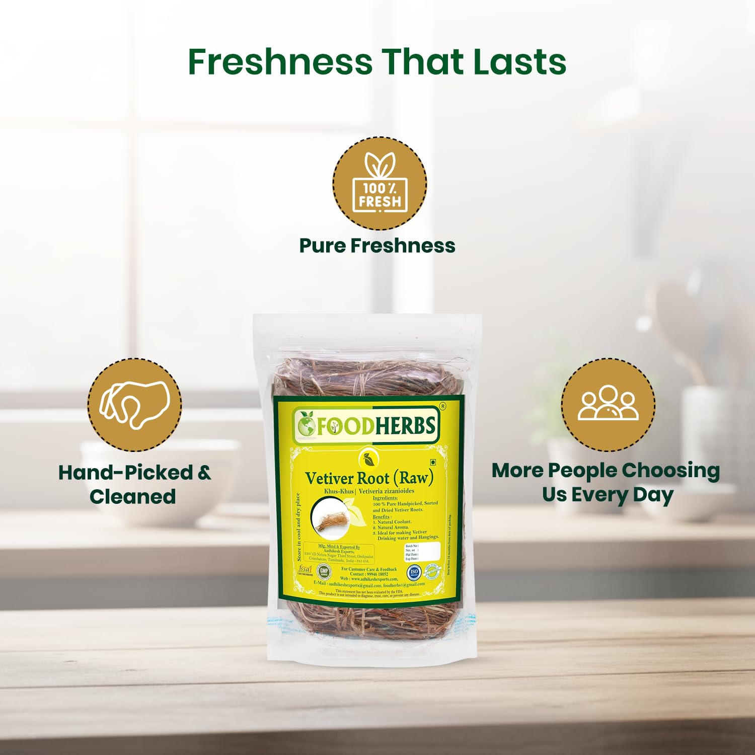 Foodherbs Dried Vetiver Roots (Khus Khus) 50g – Natural Coolant & Aromatic Wellness