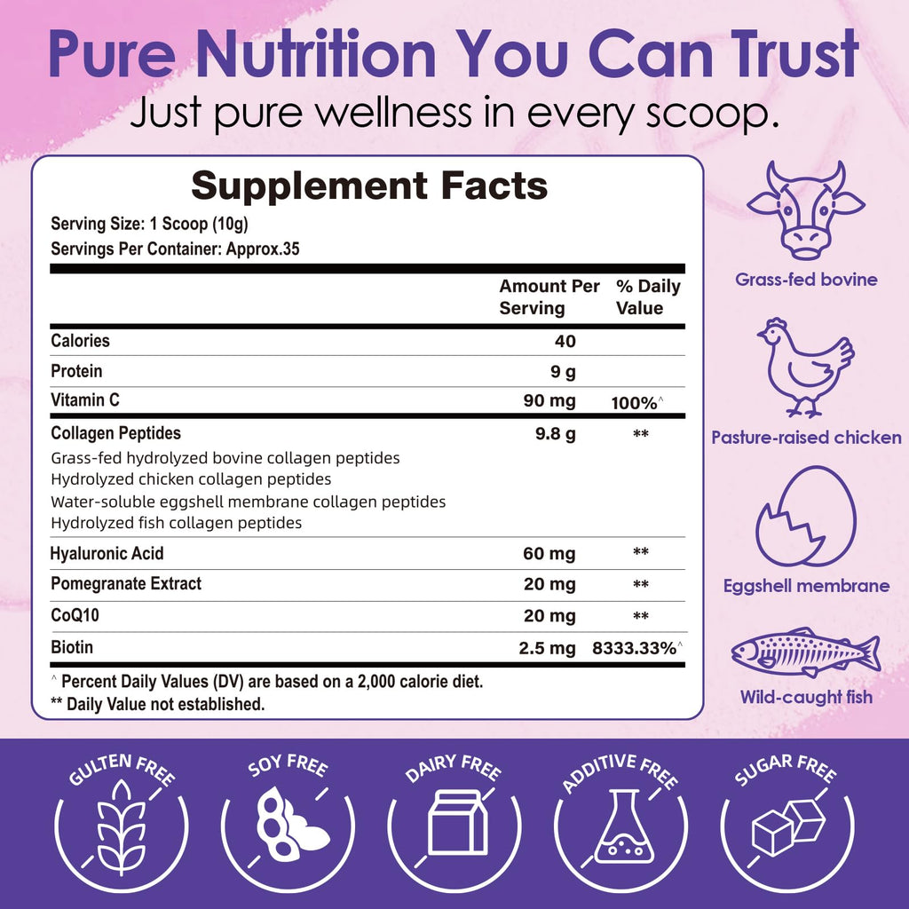 FoodiMed Multi Collagen Peptides Powder - Hydrolyzed Collagen with Vitamin C, Hyaluronic Acid & Biotin – Skin, Hair, Nails, Joint & Anti-Aging Support, 35 Servings